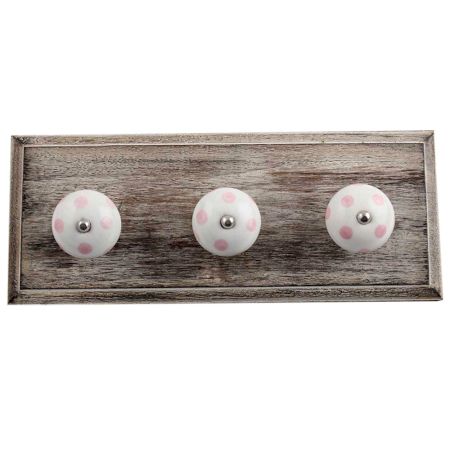 White Baby Pink Dot Wooden Hooks